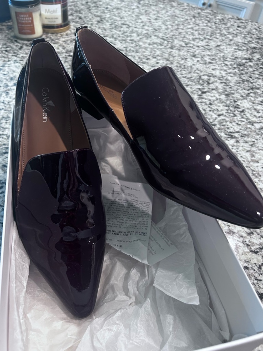 Calvin Klein Women's Patent Pointed Loafers in Deep Plum